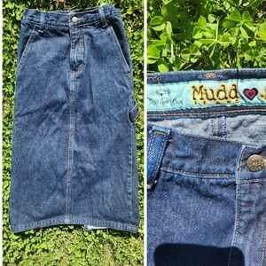 Mudd Jeans Denim Midi Skirt Dark Wash Grunge Y2K Pockets Adjustable Waist Size 7